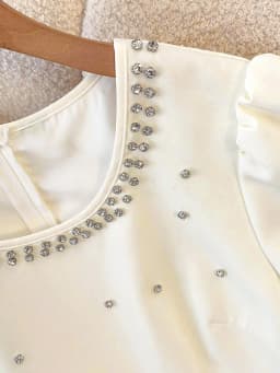 Elegant Women's Fitted Short Sleeve Dress with Rhinestone Design, Chic Plain Dress for Parties and Events, Stylish for Summer