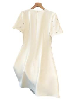 Elegant Women's Fitted Short Sleeve Dress with Rhinestone Design, Chic Plain Dress for Parties and Events, Stylish for Summer