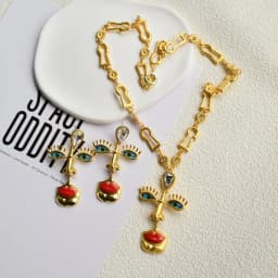 Baroque Style Exaggerated Red Lips With Eyes Dangle Earrings For Women Jewelry Vintage Ethnic Statement Earrings Accessories