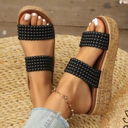 New Summer Round Toe Comfortable Sexy Casual Versatile Slippers Fashionable Non-slip Wear-resistant Beaded Slippers for Women