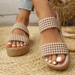 New Summer Round Toe Comfortable Sexy Casual Versatile Slippers Fashionable Non-slip Wear-resistant Beaded Slippers for Women