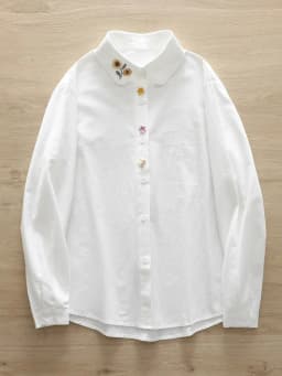 Pure Cotton Long-Sleeve Shirt for Women, New Spring and Autumn Style, Versatile, Artistic Sunflower Embroidery, 3D Cute Rabbit Shirt, Student Casual Layered Top