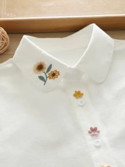 Pure Cotton Long-Sleeve Shirt for Women, New Spring and Autumn Style, Versatile, Artistic Sunflower Embroidery, 3D Cute Rabbit Shirt, Student Casual Layered Top