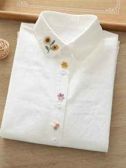 Pure Cotton Long-Sleeve Shirt for Women, New Spring and Autumn Style, Versatile, Artistic Sunflower Embroidery, 3D Cute Rabbit Shirt, Student Casual Layered Top
