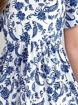 2026 Casual Bohemian Style Paisley Patterned Short Sleeved Mid Length Dress, Girls' Holiday Casual Dress, Summer Gift