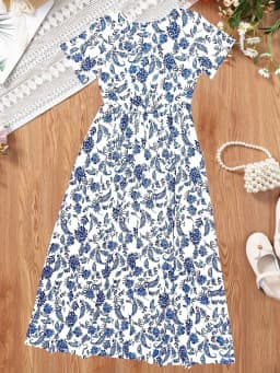 2026 Casual Bohemian Style Paisley Patterned Short Sleeved Mid Length Dress, Girls' Holiday Casual Dress, Summer Gift