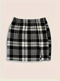 Plus Size Women's 2 Piece Plaid Skirt Set High Waist Bodycon Mini Skirts