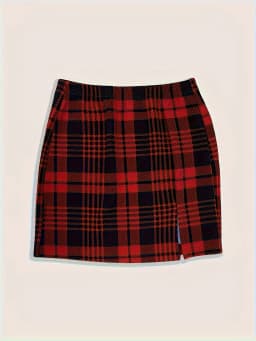 Plus Size Women's 2 Piece Plaid Skirt Set High Waist Bodycon Mini Skirts