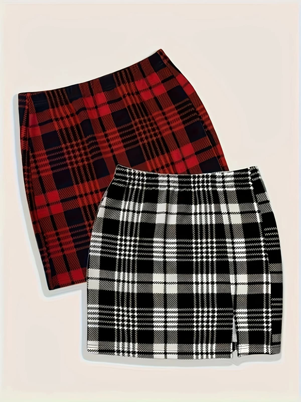 Plus Size Women's 2 Piece Plaid Skirt Set High Waist Bodycon Mini Skirts