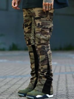 Men's Simple Camo Casual Pants, Long Straight Leg Outdoors Hiking Pants, Fashion Slim Fit Bell Bottoms, Spring & Fall Wear