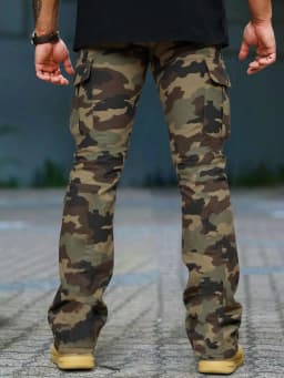 Men's Simple Camo Casual Pants, Long Straight Leg Outdoors Hiking Pants, Fashion Slim Fit Bell Bottoms, Spring & Fall Wear