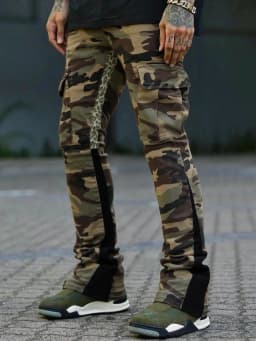 Men's Simple Camo Casual Pants, Long Straight Leg Outdoors Hiking Pants, Fashion Slim Fit Bell Bottoms, Spring & Fall Wear