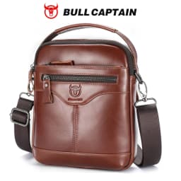 BULLCAPTAIN Men's crossbody bag, fashionable genuine leather bag, trendy retro men's top layer cowhide shoulder bag