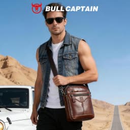 BULLCAPTAIN Men's crossbody bag, fashionable genuine leather bag, trendy retro men's top layer cowhide shoulder bag
