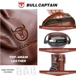 BULLCAPTAIN Men's crossbody bag, fashionable genuine leather bag, trendy retro men's top layer cowhide shoulder bag