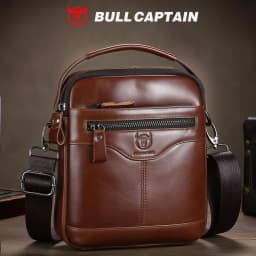 BULLCAPTAIN Men's crossbody bag, fashionable genuine leather bag, trendy retro men's top layer cowhide shoulder bag