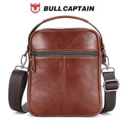 BULLCAPTAIN Men's crossbody bag, fashionable genuine leather bag, trendy retro men's top layer cowhide shoulder bag