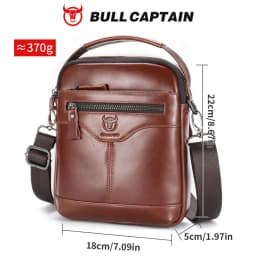 BULLCAPTAIN Men's crossbody bag, fashionable genuine leather bag, trendy retro men's top layer cowhide shoulder bag