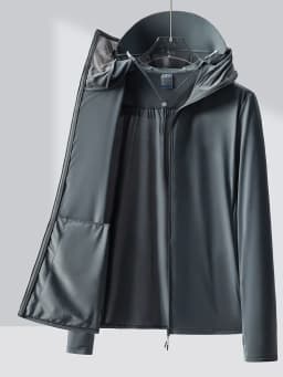 New Trendy Men's Ice Silk Sun Protection Jacket - Ultra-Thin Hooded Windbreaker with Loose Fit and Sporty Look for Men UPF 50+