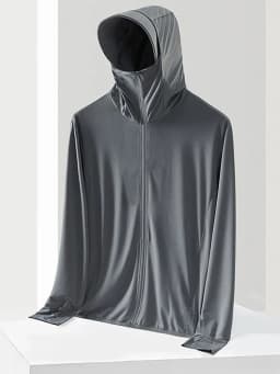New Trendy Men's Ice Silk Sun Protection Jacket - Ultra-Thin Hooded Windbreaker with Loose Fit and Sporty Look for Men UPF 50+