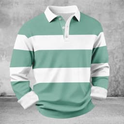 Men's Long Sleeve Striped Rugby Shirt – Turn-Down Collar Top for Daily Wear, Casual Gatherings & Relaxed Weekend Looks