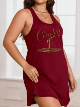 Large-Size Lady's 'Chocolate' Print Round-Neck Pullover Dress, With a Close-Fitting and Comfortable Design, Suitable for Casual