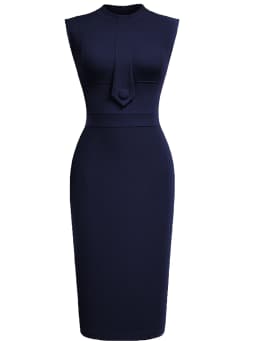Women Sleeveless Ruched Vintage Slim Work Office Cocktail Party Knee Length Sheath Bodycon Pencil Slim Dress