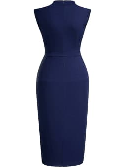 Women Sleeveless Ruched Vintage Slim Work Office Cocktail Party Knee Length Sheath Bodycon Pencil Slim Dress