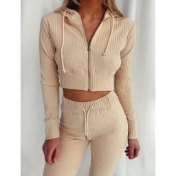 Women's Slim Fit Hooded Long Sleeve Waist Suit Casual Sports Zipper Trendy Fashion 2026