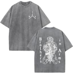 Vintage Washed Justicia Brothers in Arms Double Sided Print T-shirt Men Clothing Casual Cotton Oversized Short Sleeves T Shirts