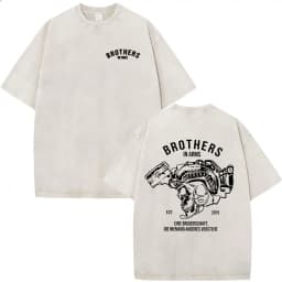 Vintage Washed Justicia Brothers in Arms Double Sided Print T-shirt Men Clothing Casual Cotton Oversized Short Sleeves T Shirts