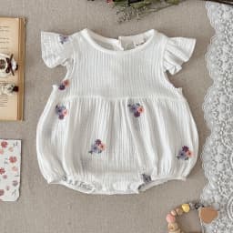 Baby Summer Flower Embroidery Short Sleeve Triangle Jumpsuit Girl Baby Sweet Cute Jumpsuit  for Summer Toddlers and Baby