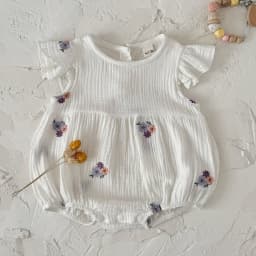 Baby Summer Flower Embroidery Short Sleeve Triangle Jumpsuit Girl Baby Sweet Cute Jumpsuit  for Summer Toddlers and Baby