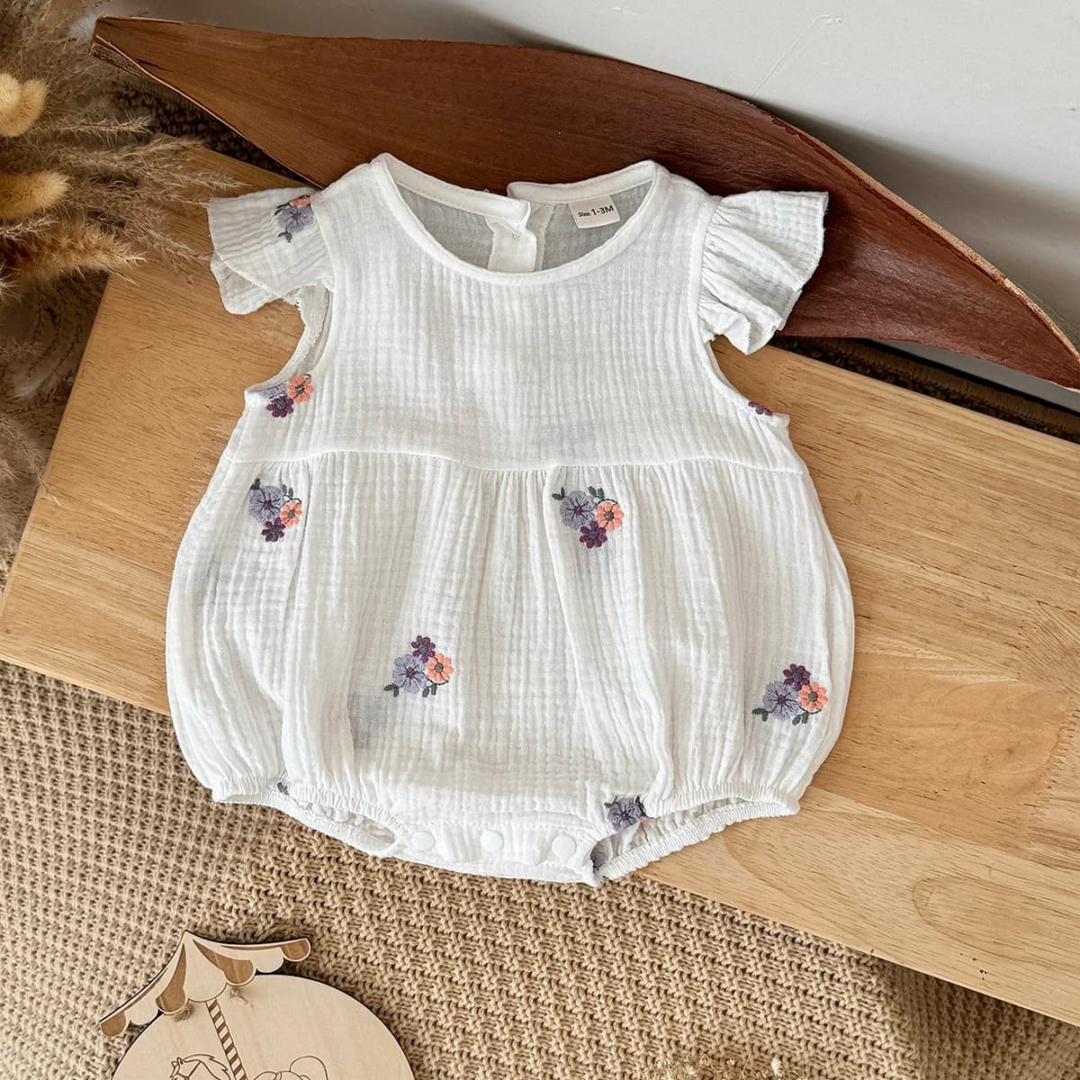 Baby Summer Flower Embroidery Short Sleeve Triangle Jumpsuit Girl Baby Sweet Cute Jumpsuit  for Summer Toddlers and Baby