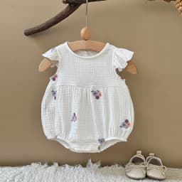 Baby Summer Flower Embroidery Short Sleeve Triangle Jumpsuit Girl Baby Sweet Cute Jumpsuit  for Summer Toddlers and Baby