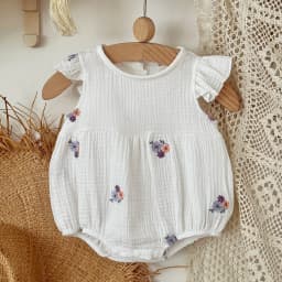 Baby Summer Flower Embroidery Short Sleeve Triangle Jumpsuit Girl Baby Sweet Cute Jumpsuit  for Summer Toddlers and Baby