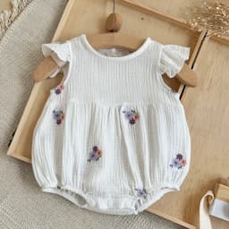 Baby Summer Flower Embroidery Short Sleeve Triangle Jumpsuit Girl Baby Sweet Cute Jumpsuit  for Summer Toddlers and Baby