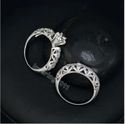 14K White Gold Vintage Lovers Lab Diamond Ring Sets Jewelry Engagement Wedding Band Rings for Women Party Bijou