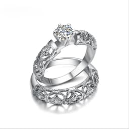 14K White Gold Vintage Lovers Lab Diamond Ring Sets Jewelry Engagement Wedding Band Rings for Women Party Bijou
