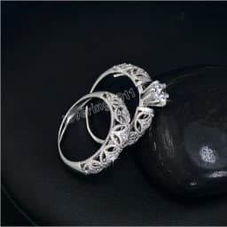 14K White Gold Vintage Lovers Lab Diamond Ring Sets Jewelry Engagement Wedding Band Rings for Women Party Bijou