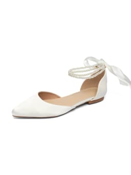 Spring and Summer Style Women's Casual Simple Solid Color Pearl Bow Tie Sweet Style Slip-On Everyday Versatile Pointed Toe Closed Heel Flat Shoes Suitable for Pregnant Women