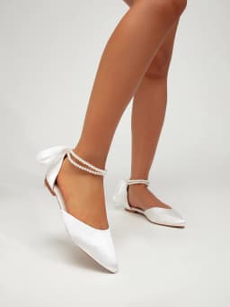 Spring and Summer Style Women's Casual Simple Solid Color Pearl Bow Tie Sweet Style Slip-On Everyday Versatile Pointed Toe Closed Heel Flat Shoes Suitable for Pregnant Women