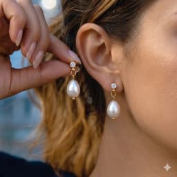 2PCS Western-Style Earrings: Natural Freshwater Pearl & Diamond-Accented Studs—Versatile and Fade-Resistant