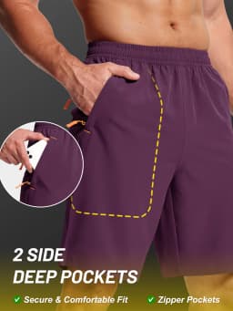 Men's 9" Quick Dry Running Gym Workout Shorts Lightweight Breathable Summer Shorts with 3 Zipper Pockets