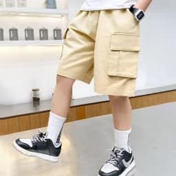 New Summer Teenage Boys Shorts Pants Casual Solid Color Loose Knee-Length Cargo Pants For Kids 3-14 Years Children Trousers
