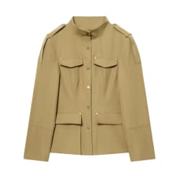Military Style Utility Jacket Women Khaki Stand Collar Button Front Pocket Detail Casual Outfit