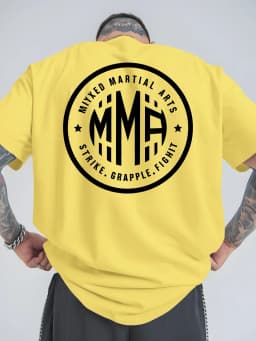 Mize Men's MMA Pattern T-shirt - Breathable 100% Comfortable Martial Arts Training Short Sleeve Top with Strike Fighting Print