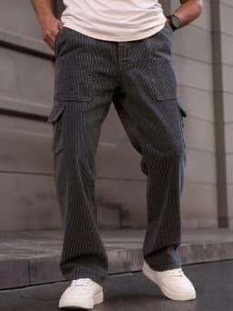 Loose Fit Men Flap Pocket Side Cargo Pants, Spring corduroy thin multi-pocket work pants