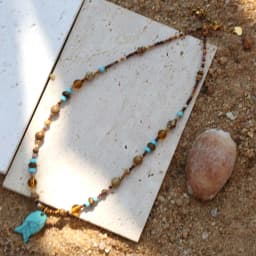 2026 French high-quality natural stone crystal handmade beaded necklace with tiger's eye stone Buddha hand fish horse pendant