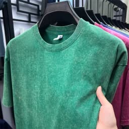 Summer Men's Washed 230G Heavy Cotton T-Shirts Vintage Faded Color Oversized Unisex Basic Tee Short Sleeve Loose Workout Tops